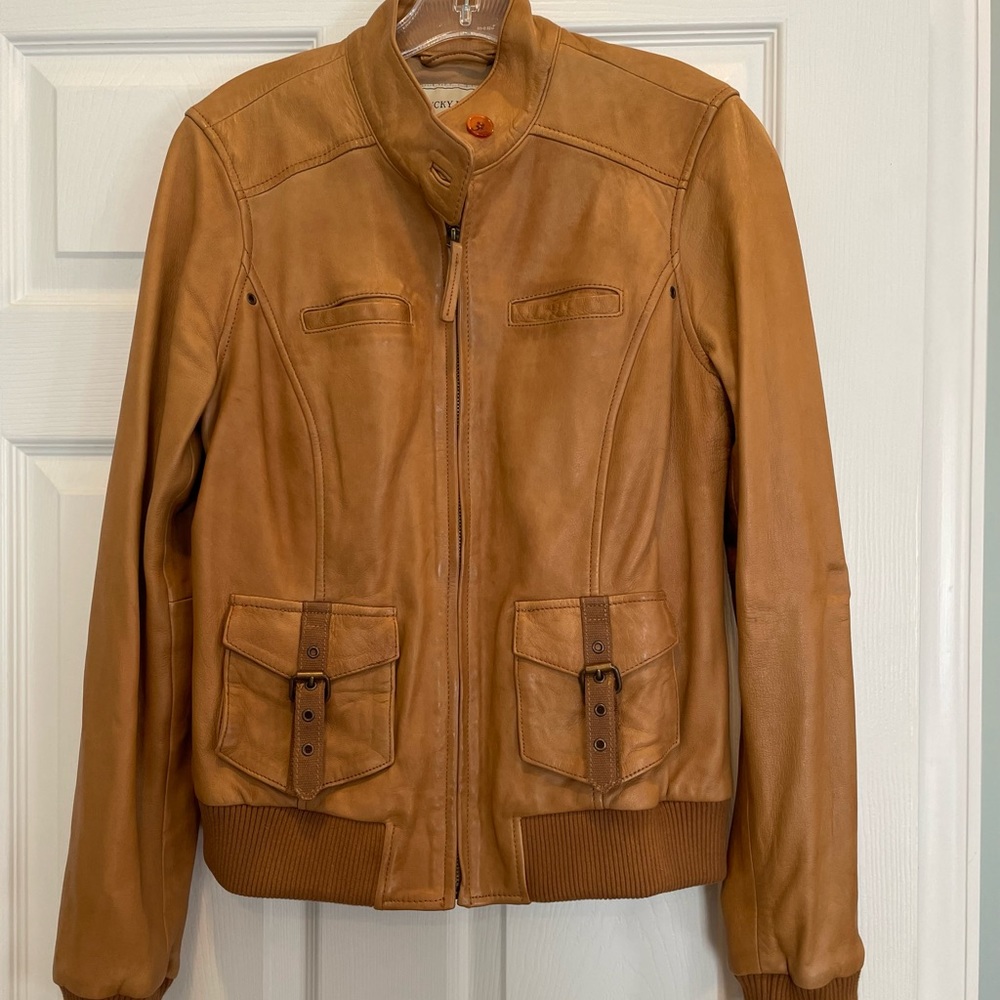 Lucky Brand Lambskin Leather Bomber Jacket Size M
